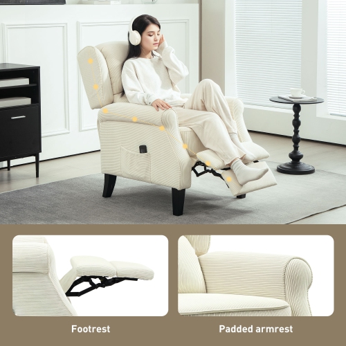 HOMCOM Massage Recliner Chair for Living Room, Push Back Recliner Sofa, Wingback Reclining Chair with Extendable Footrest, Wood Legs, Remote Control,