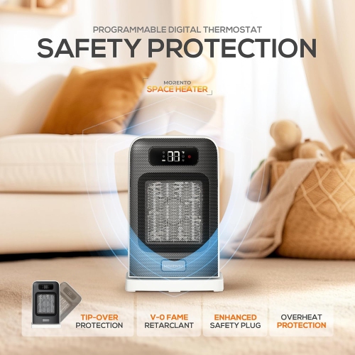 MORENTO Space Heaters for Indoor, 1500W Electric Heater, Room Heater with Heating and Fan Modes in Office with Thermostat, Small Space Heaters for