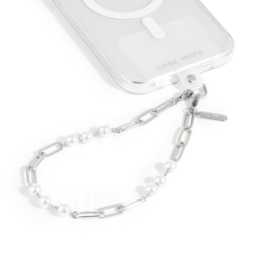 L'étui-portefeuille avec dragonne pour téléphone de Casemate se fixe à la plupart des étuis pour téléphone argenté/perle
