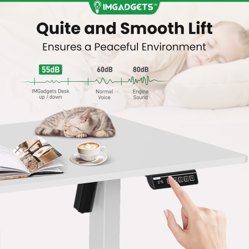 Bureau assis/debout électrique d'IMGadgets | Surface de 55 x 24 po avec 2 crochets | Bureau assis/debout ergonomique | 3 mémoires de réglages |