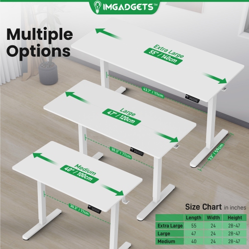 IMGadgets Standing Electric Adjustable Desk | 47'' x 24'' Large Workspace with 2 hooks | Ergonomic Sit-Stand Desk | 3-Memory Settings | Height