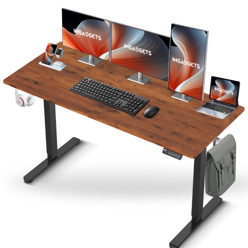IMGadgets Standing Electric Adjustable Desk | 55'' x 24'' Large Workspace with 2 hooks | Ergonomic Sit-Stand Desk | 3-Memory Settings | Height