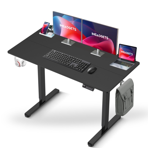 IMGadgets Standing Electric Adjustable Desk | 47'' x 24'' Large Workspace with 2 hooks | Ergonomic Sit-Stand Desk | 3-Memory Settings | Height Adjust
