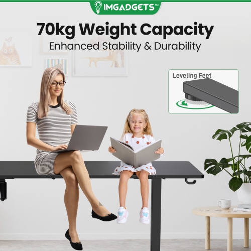 IMGadgets Standing Electric Adjustable Desk | 47'' x 24'' Large Workspace with 2 hooks | Ergonomic Sit-Stand Desk | 3-Memory Settings | Height