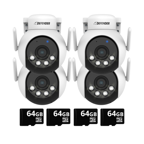 Image 1 of 10.. Defender AI POWERED 4K Everwatch PTZ 360° Wi-Fi Plug-in Power Security Camera with 64GB SD Card - 4 Pack