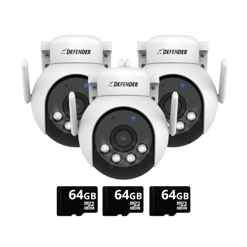 Image 1 of 10.. Defender AI POWERED 4K Everwatch PTZ 360° Wi-Fi Plug-in Power Security Camera with 64GB SD Card - 3 Pack