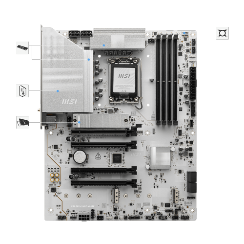 MSI PRO Z890-S WIFI WHITE w/ DDR5-8600(OC), 3x M.2 Slots, 2.5G LAN, Wi-Fi 7, Bluetooth 5.4, White