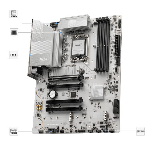 MSI PRO Z890-S WIFI WHITE w/ DDR5-8600(OC), 3x M.2 Slots, 2.5G LAN, Wi-Fi 7, Bluetooth 5.4, White