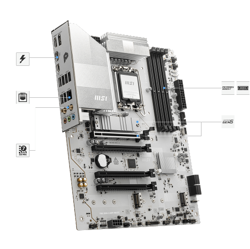 MSI PRO Z890-S WIFI WHITE w/ DDR5-8600(OC), 3x M.2 Slots, 2.5G LAN, Wi-Fi 7, Bluetooth 5.4, White