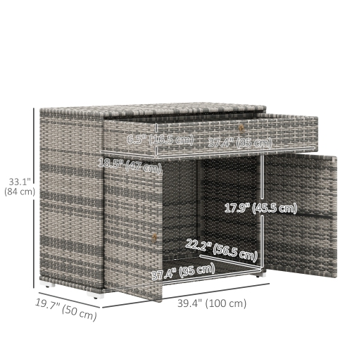 Outsunny Outdoor Storage Cabinet, Wicker 2-Door Pool Towel Storage Cabinet with Drawer, Freestanding PE Rattan Pool Organizer with Steel Frame for