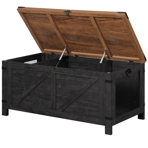 WAMPAT Lift Top Coffee Table for Living Room,Farmhouse Coffee Table with Hidden Storage,Small Accent Furniture with Mesh Cabinet and Rustic Lock,Dark