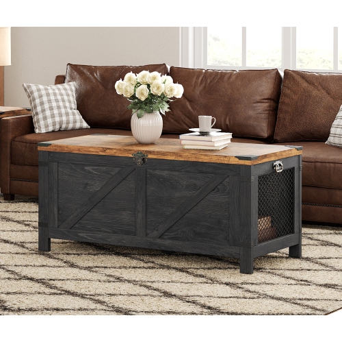 WAMPAT Lift Top Coffee Table for Living Room,Farmhouse Coffee Table with Hidden Storage,Small Accent Furniture with Mesh Cabinet and Rustic Lock,Dark