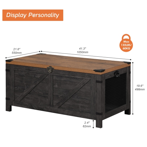 WAMPAT Lift Top Coffee Table for Living Room,Farmhouse Coffee Table with Hidden Storage,Small Accent Furniture with Mesh Cabinet and Rustic Lock,Dark