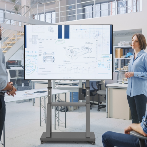 UNHO Large Mobile TV Trolley Stand Mount Universal Flat Screen Rolling TV Stand Height Adjustable for 32-100 inch TV with Wheels Holds Up To 176lbs