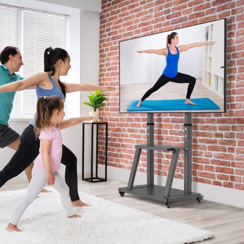 UNHO Large Mobile TV Trolley Stand Mount Universal Flat Screen Rolling TV Stand Height Adjustable for 32-100 inch TV with Wheels Holds Up To 176lbs