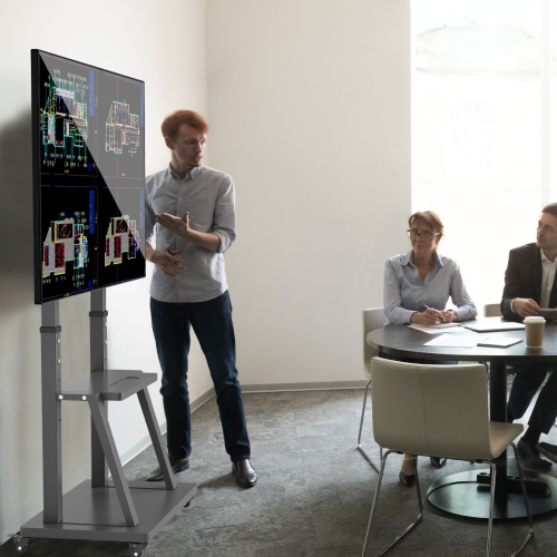 UNHO Large Mobile TV Trolley Stand Mount Universal Flat Screen Rolling TV Stand Height Adjustable for 32-100 inch TV with Wheels Holds Up To 176lbs