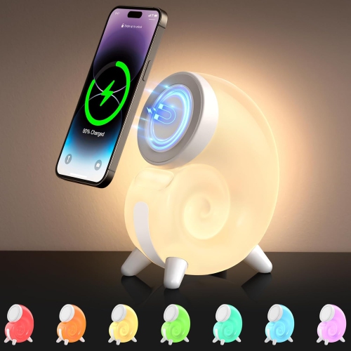 HTUTWOO  Wireless Charger Atmospher Lamp Compatible \w Magsafe Charger, Touch Beside Night Light, Phone Holder, Dimmable Night Light for Bedroom