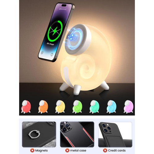 Wireless Charger Atmospher Lamp Compatible with MagSafe Charger, Touch Beside Night Light, Phone Holder, Dimmable Night Light for Bedroom, Living