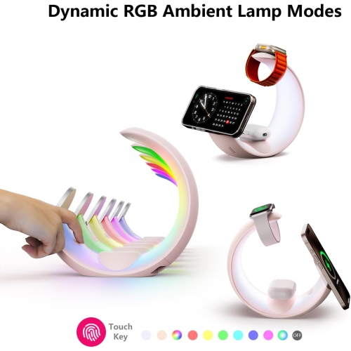 Wireless Charging Station with Lights, 4 in 1 Bedroom Night Light for Kids Adults, Ideal for Birthday Gifts/White Elephant Gifts for Adults/Gifts for