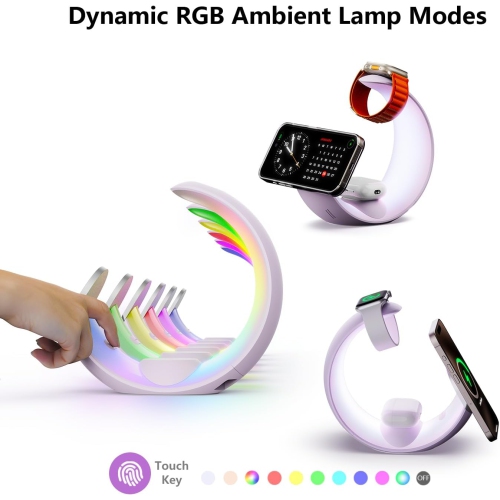 Wireless Charging Station with Lights, 4 in 1 Bedroom Night Light for Kids Adults, Ideal for Birthday Gifts/White Elephant Gifts for Adults/Gifts for