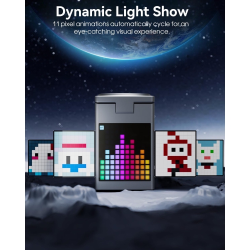 Wireless Charger Speaker, Pixel Art Bluetooth Speaker with LED Display, Digital Alarm Clock, Multi-Function 6-in-1 Magnetic Wireless Charger for Teen