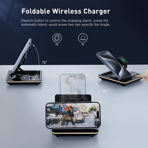 5 in-1 Wireless Charger Phone Charging Station Automatic Lifting Charging Stand Dock Fast Travel Charger for Multiple Devices Adapt with Phone,