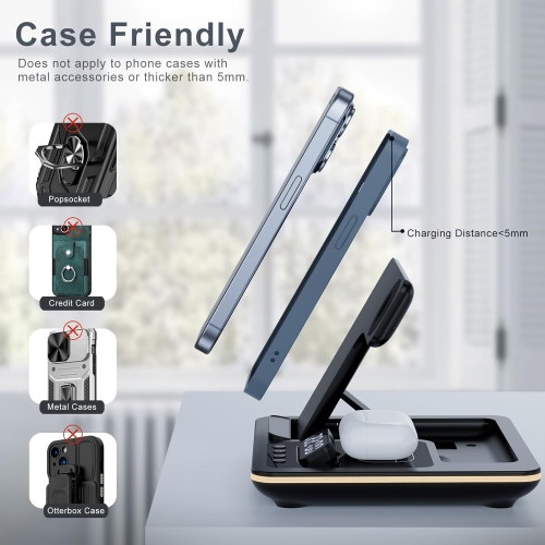 5 in-1 Wireless Charger Phone Charging Station Automatic Lifting Charging Stand Dock Fast Travel Charger for Multiple Devices Adapt with Phone,