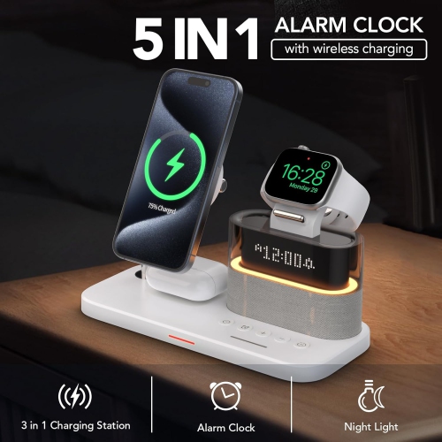 5 in 1 Wireless Charger with Night Light for Apple,Mag-Safe Charging Station for iPhone 16/15/14/13/12,Apple Watch Series 10/9/Ultra