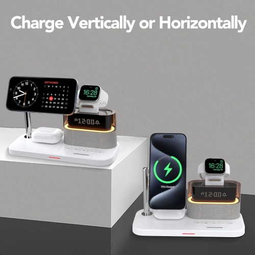 5 in 1 Wireless Charger with Night Light for Apple,Mag-Safe Charging Station for iPhone 16/15/14/13/12,Apple Watch Series 10/9/Ultra