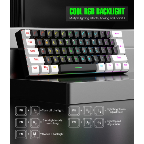 60% wired game keyboard, RGB backlit ultra-small keyboard, waterproof portable, computer/MAC game keyboard