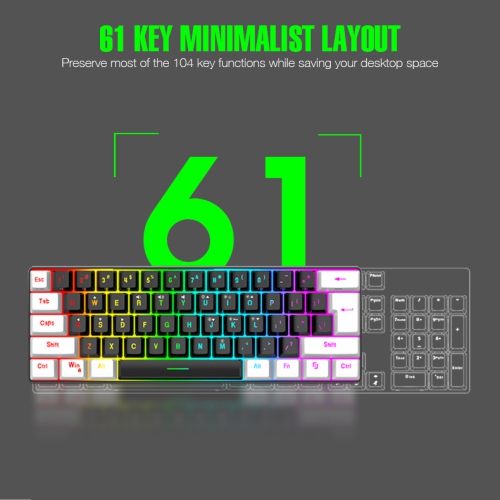 60% wired game keyboard, RGB backlit ultra-small keyboard, waterproof portable, computer/MAC game keyboard
