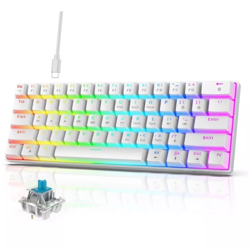 60% Mechanical Gaming Keyboard, Blue Switch, Wired Gaming Colorful Backlit Gaming Keyboard, Pudding Keycaps Compact