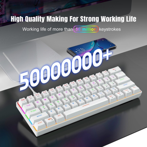 60% Mechanical Gaming Keyboard, Blue Switch, Wired Gaming Colorful Backlit Gaming Keyboard, Pudding Keycaps Compact