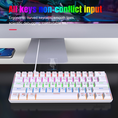 60% Mechanical Gaming Keyboard, Blue Switch, Wired Gaming Colorful Backlit Gaming Keyboard, Pudding Keycaps Compact