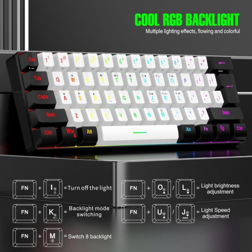 60% wired game keyboard, RGB backlit ultra-small keyboard, waterproof portable, computer/MAC game keyboard