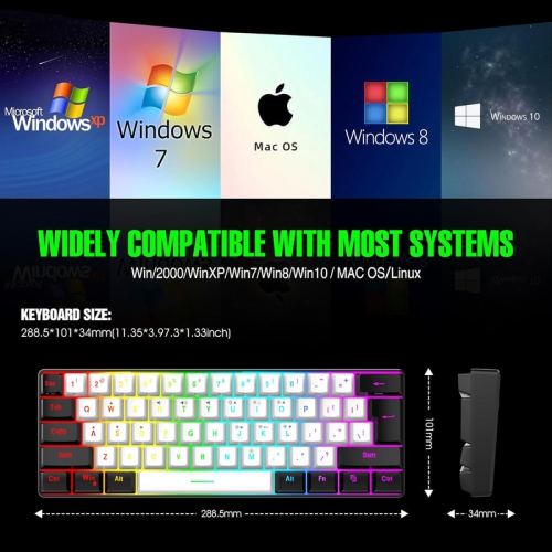 60% wired game keyboard, RGB backlit ultra-small keyboard, waterproof portable, computer/MAC game keyboard