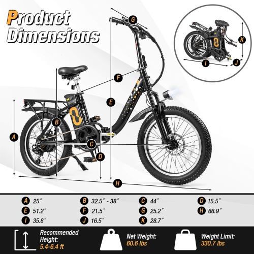 Goplus Electric Bicycle Folding Ebike w/20 Fat Tires, 750W Brushless Motor, 54V 13Ah Battery, Max. 48KM/H, 7-Speed, Commute Beach Snow