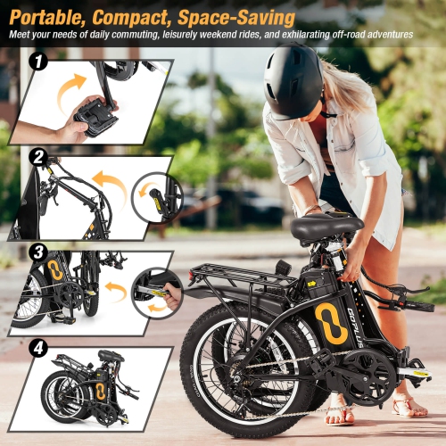 Goplus Electric Bicycle Folding Ebike w/20 Fat Tires, 750W Brushless Motor, 54V 13Ah Battery, Max. 48KM/H, 7-Speed, Commute Beach Snow