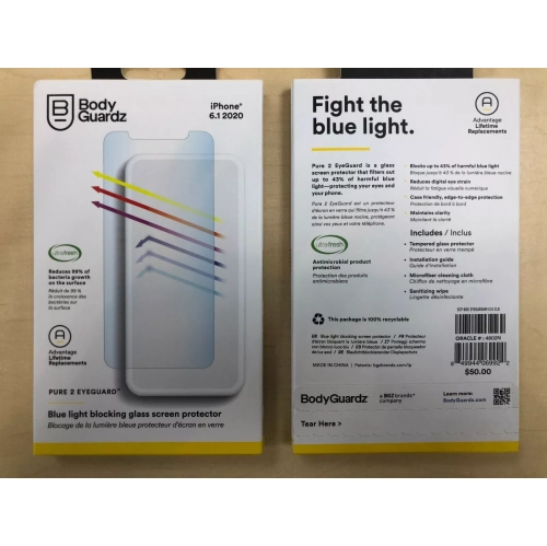 BodyGuardz Pure 2 EyeGuard Antimicrobial Tempered Glass Screen Protector for iPhone 12 and iPhone 12 Pro