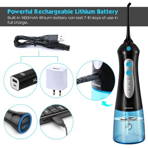 MOSPRO Electric Water Flosser, Dental Oral Irrigator with 4 Jet Tips, 3 Modes, 300ML Water Tank, USB Rechargeable for Teeth, Gums, Braces, Dental Care