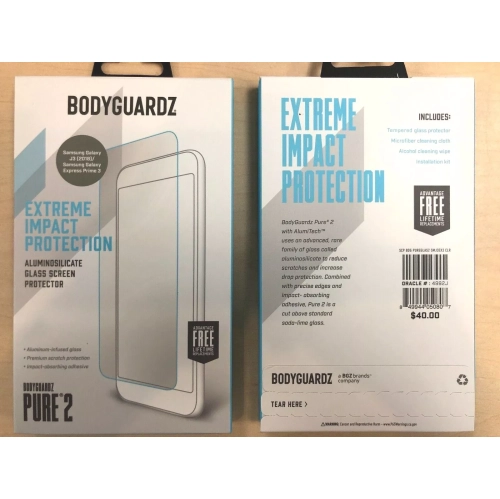 BodyGuardz Pure 2 Tempered Glass Screen Protector - Galaxy J3 Samsung Galaxy Express Prime 3