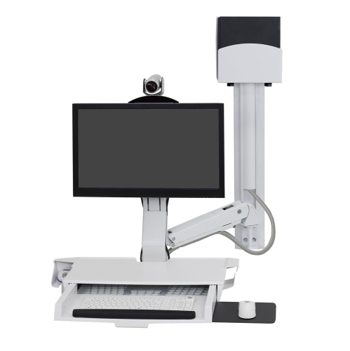 Ergotron – Système combiné SV avec surface de travail et plaque, petit support pour processeur - Blanc
