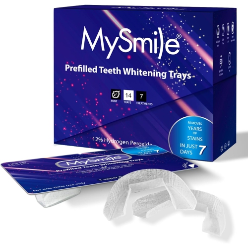 MySmile Prefilled Teeth Whitening Trays Kit, 12% Hydrogen Peroxide, Non-Liquid Gel Technology Tooth Whitening Trays, Whiten Teeth Faster, 7X Whitenin