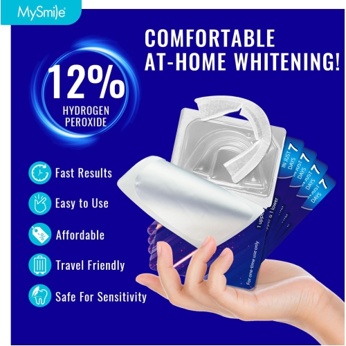 MySmile Prefilled Teeth Whitening Trays Kit, 12% Hydrogen Peroxide, Non-Liquid Gel Technology Tooth Whitening Trays, Whiten Teeth Faster, 7X