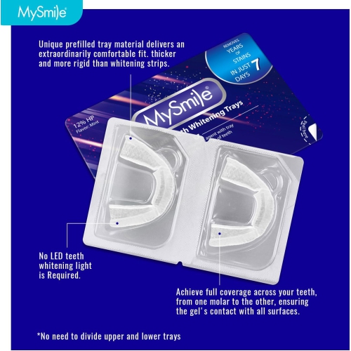 MySmile Prefilled Teeth Whitening Trays Kit, 12% Hydrogen Peroxide, Non-Liquid Gel Technology Tooth Whitening Trays, Whiten Teeth Faster, 7X