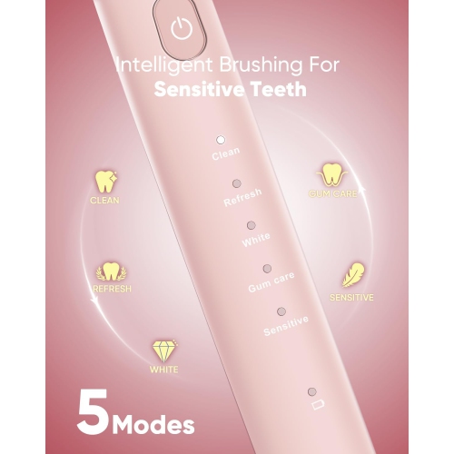 MySmile DY156 Sonic Electric Toothbrush for Adults, Rechargeable Battery Toothbrush Portable with 3 Brush Heads, 2 Mins 5 Modes Smart Timer,