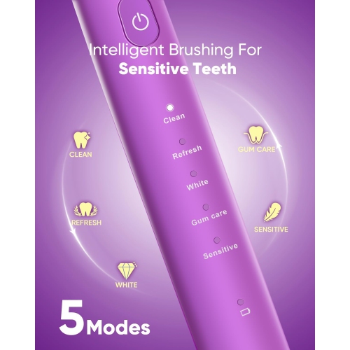 MySmile DY156 Sonic Electric Toothbrush for Adults, Rechargeable Battery Toothbrush Portable with 3 Brush Heads, 2 Mins 5 Modes Smart Timer,