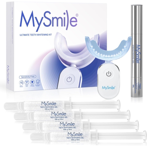 MySmile Deluxe 10 Min Teeth Whitening Kit with 28 LED Light, 35% Carbamide Peroxide Teeth Whitening Gel, Helps Remove Years of Stains from Coffee, So