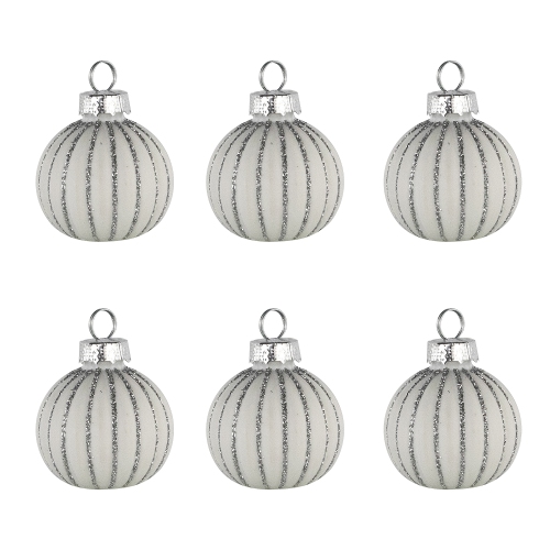 Glitter Striped Glass Christmas Ornament Place Card Holders - 2" - White - Set of 6