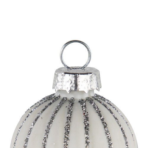 Glitter Striped Glass Christmas Ornament Place Card Holders - 2" - White - Set of 6